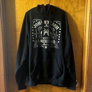 Men’s Black Graphic Hoodie with Johnny Cash Design XL